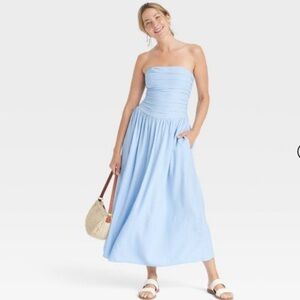 NWT! Women's Ruched Maxi A-Line Dress - Universal Thread Blue Medium